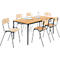 Set de 6 chaises en bois et 1 table 1600 x 800 mm, hêtre, piétement des chaises en marron et de la table en brun 