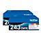 Twee blauwe dozen met de opdruk "brother" en de aanduiding TN243CMYK. Ze bevatten printercartridges.