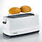 Weißer Toaster mit zwei Brötchen. Oben, aus Metall. Aufschrift: SEVERIN.