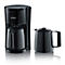 Schwarze Kaffeemaschine und Kaffeekanne, Logo „SEVERIN“, weißer Hintergrund.