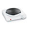 White hot plate with black hob. Rotary knob and red indicator light on the side.
