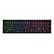 Schwarze Gaming-Tastatur mit AZERTY-Layout und bunter RGB-Beleuchtung vor weißem Hintergrund.