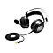 Schwarzes Gaming-Headset mit Mikrofon und langem USB-Kabel vor weißem Hintergrund.