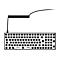 Draufsicht einer mechanischen Tastatur ohne Tastenkappen mit schwarzem Spiralkabel.
