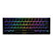 Kompakte schwarze Gaming-Tastatur mit QWERTZ-Layout und bunter Regenbogen-Tastenbeleuchtung auf weißem Hintergrund.