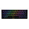 Kompakte schwarze Gaming-Tastatur mit RGB-Beleuchtung und Sharkoon-Logo auf schwarzem Hintergrund.