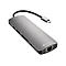 Grauer USB-C-Hub mit AnschlÃ¼ssen wie HDMI und Ethernet-Port.
