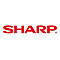 Rotes Sharp-Firmenlogo auf weißem Hintergrund.