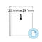 On a white background: Rectangle showing dimensions 203mm x 297mm. The number 1 is at the top. A blue icon at the bottom right.