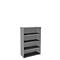 Gray bookshelf with five levels. The shelves are dark gray, the outer walls are light gray.
