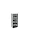 Gray, narrow shelf with four compartments. Simple design, isolated.