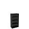 Dark grey bookshelf with five open compartments. Rectangular shape.