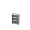 Gray bookshelf with three compartments on a white background.