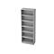 Gray tall bookshelf with six shelves.