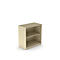 Beige bookshelf with two shelves against a white background.