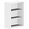 White shelf with three compartments. Gray shelves. Simple design.