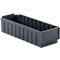 Dark gray rectangular storage box with ribbed sides and a series of slots for labeling.