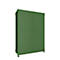 A green cabinet standing against a white background. The cabinet has a door and a round lock.