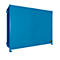 Blue cabinet on a white background. It has a door with a handle, a rectangular shape and stands on feet.