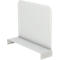 White desk shelf with raised back and rounded corners.