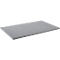 Grey, rectangular shelf with holes on the edges.