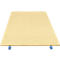 Light brown wooden board, slightly angled from a bird's eye view. Blue holders on the corners.