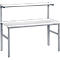 White workshop table with a second shelf, gray frame. Well suited for workshop work.