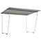 Metal bicycle shelter, grey. The roof is slightly angled. Stand has open sides.
