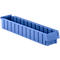 Blue storage box with ribbed structure, slightly angled upwards. It stands on a white background.