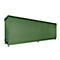 Green metal cabinet with ridged surface, doors, and feet, against a white background.
