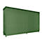 Green container with vertical grooves and doors, against a white background. A sturdy, rectangular design.