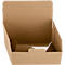 Open brown cardboard box with flaps and a lid.