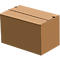A closed, brown cardboard box. Lid slightly open, with incisions. Rectangular shape, simple.