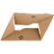 An opened brown cardboard box with recycling symbols, lying on a white background.