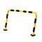 Yellow and black safety barrier. Square feet, rounded corners, black and yellow stripes.