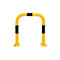 Yellow safety barriers with black stripes. The bars stand on a square base plate and are depicted on a white background.