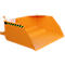 Orange construction shovel with black and yellow markings.