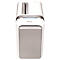 A white paper shredder with silver accents. Above is a paper feeder, below an operating surface.