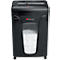 Black paper shredder with Rexel logo. A transparent window shows shredded paper.