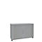 Grey filing cabinet with roller shutters and two handles. The cabinet stands against a white background.