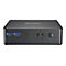 Mini-PC noir avec ports: USB, audio, bouton d'alimentation.