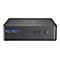 Mini PC noir avec ports USB et un bouton d'alimentation, la marque est shuttle.