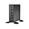 Mini PC noir avec ports sur support. Le logo Shuttle est visible.