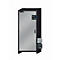 Schwarzer Schrank mit silberner Front, Griff, und technischen Details. Farbauswahl: Silber oder Anthrazit Grau.