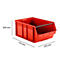 Rote Sichtlagerbox aus Kunststoff mit Maßangaben 300 mm Höhe, 715 mm Länge und 470 mm Breite auf weißem Grund.