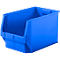 Blaue offene Sichtlagerbox aus Kunststoff auf weißem Hintergrund.