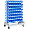Sichtrollwagen f. Sichtlagerkästen, zweiseitig, B 1130 x T 710 x H 1705 mm, 112 x 3 l blau