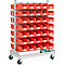 Sichtrollwagen f. Sichtlagerkästen, zweiseitig, B 1130 x T 710 x H 1705 mm, 70 x 7,5 l rot