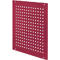 Red perforated panel with square holes, fixed by screws.