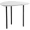 A white, teardrop-shaped side table with three dark legs.